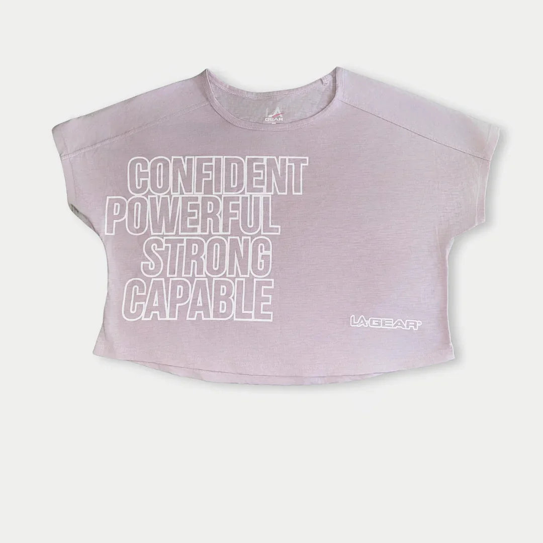 Women’s Cropped Logo Tee in Lavender-Pink Motivational Graphic
