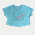 Women’s Cropped Tee in Light Aqua with Retro Slate and Pink Logo