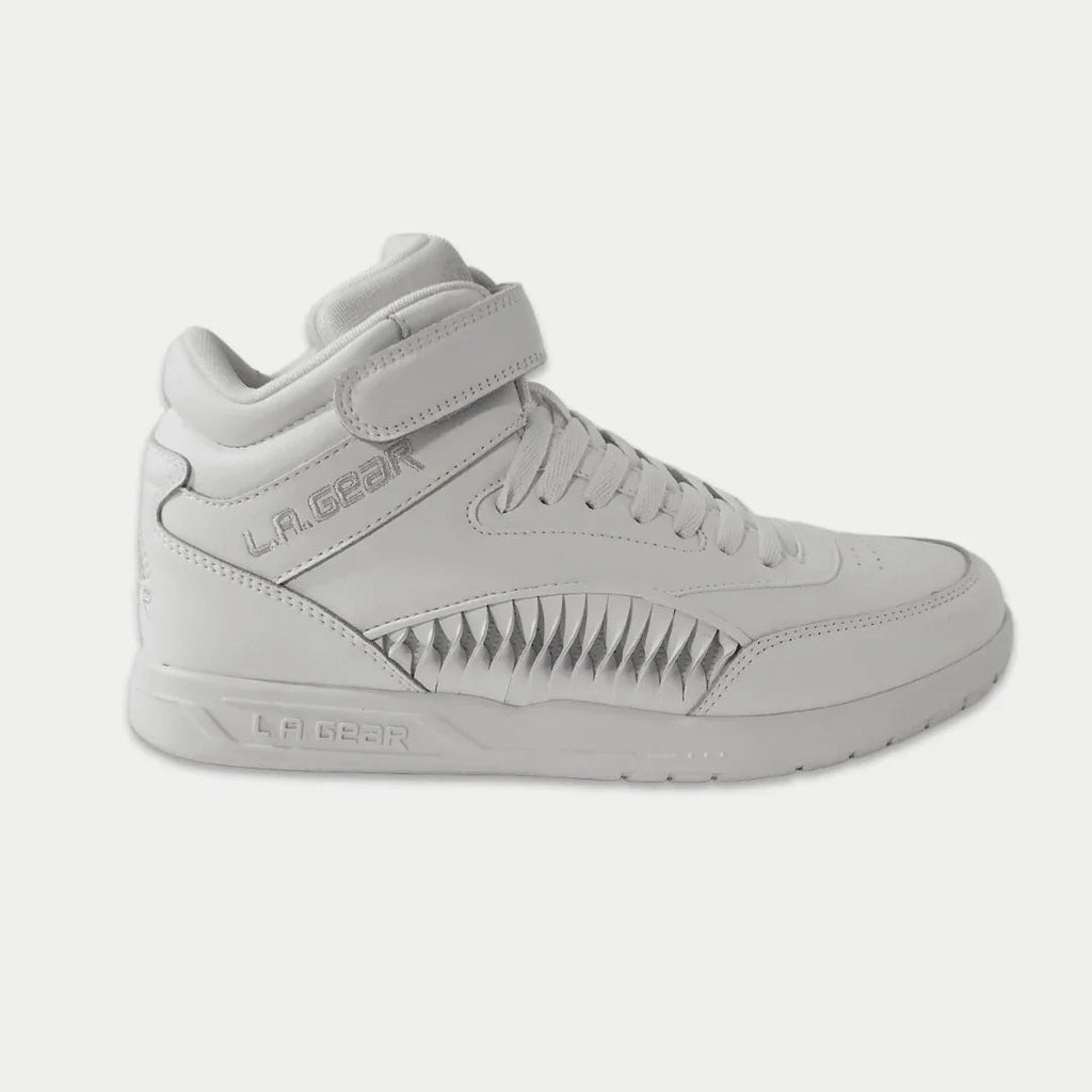LA Gear Women's Flame Retro Hightop sneaker in classic white premium leather