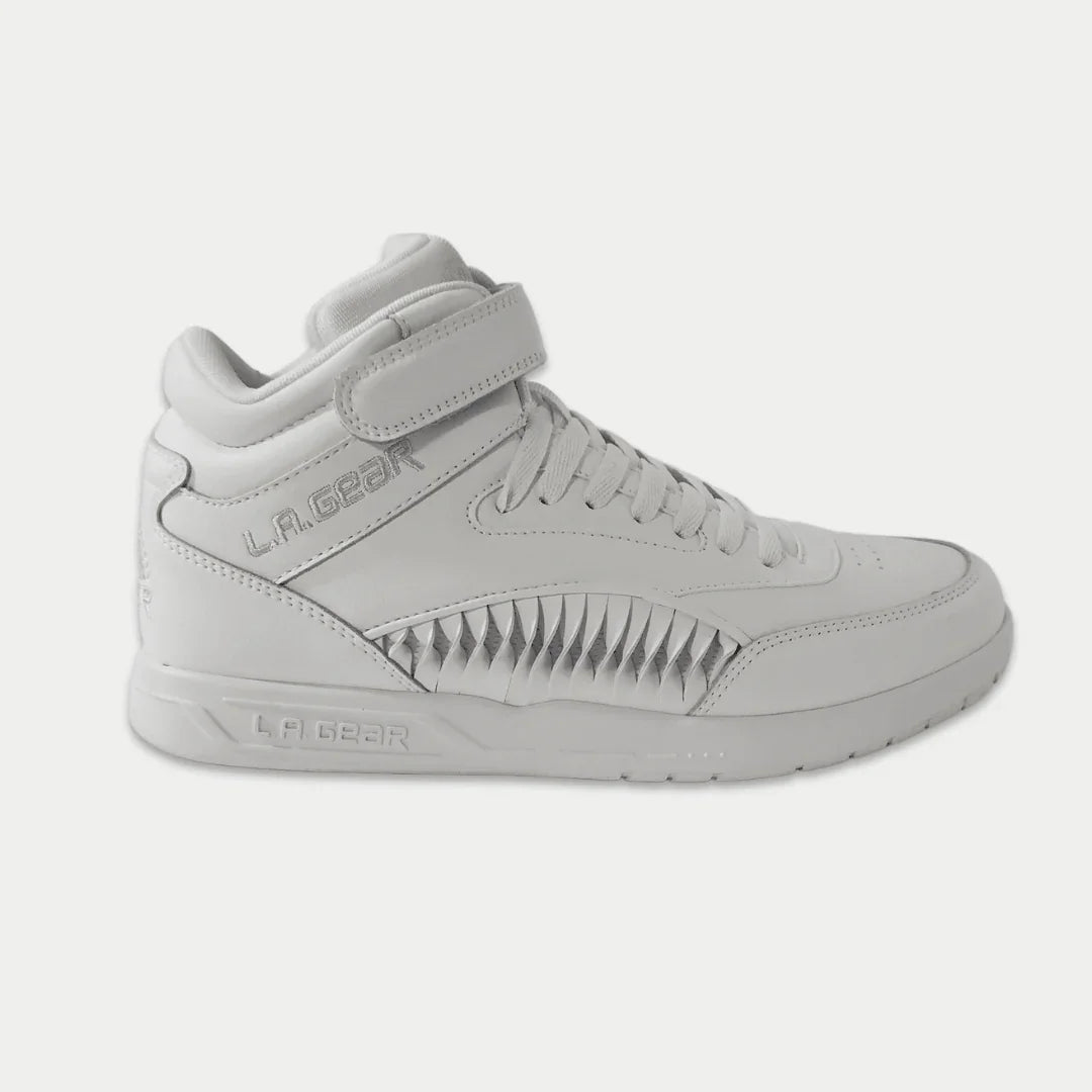 LA Gear Women's Flame Retro Hightop sneaker in classic white premium leather