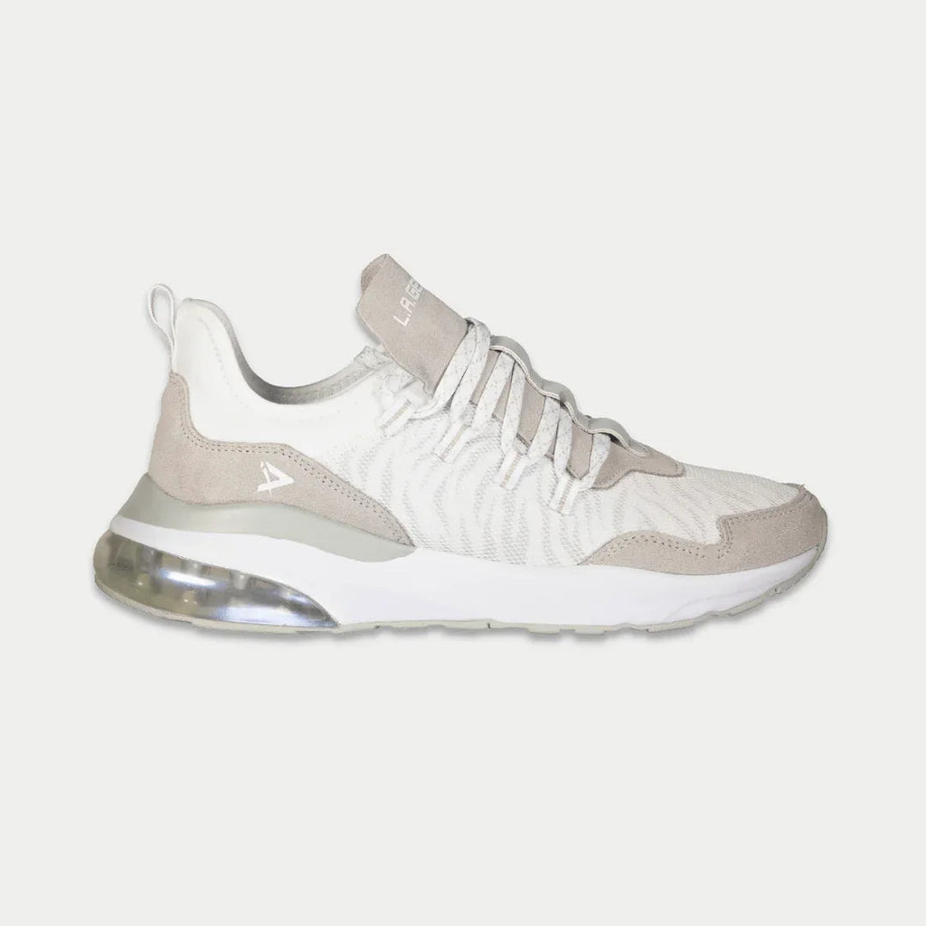 LA Gear Runyon lowtop sneakers in a White and Gray colorway with mesh detailing and suede tongue.