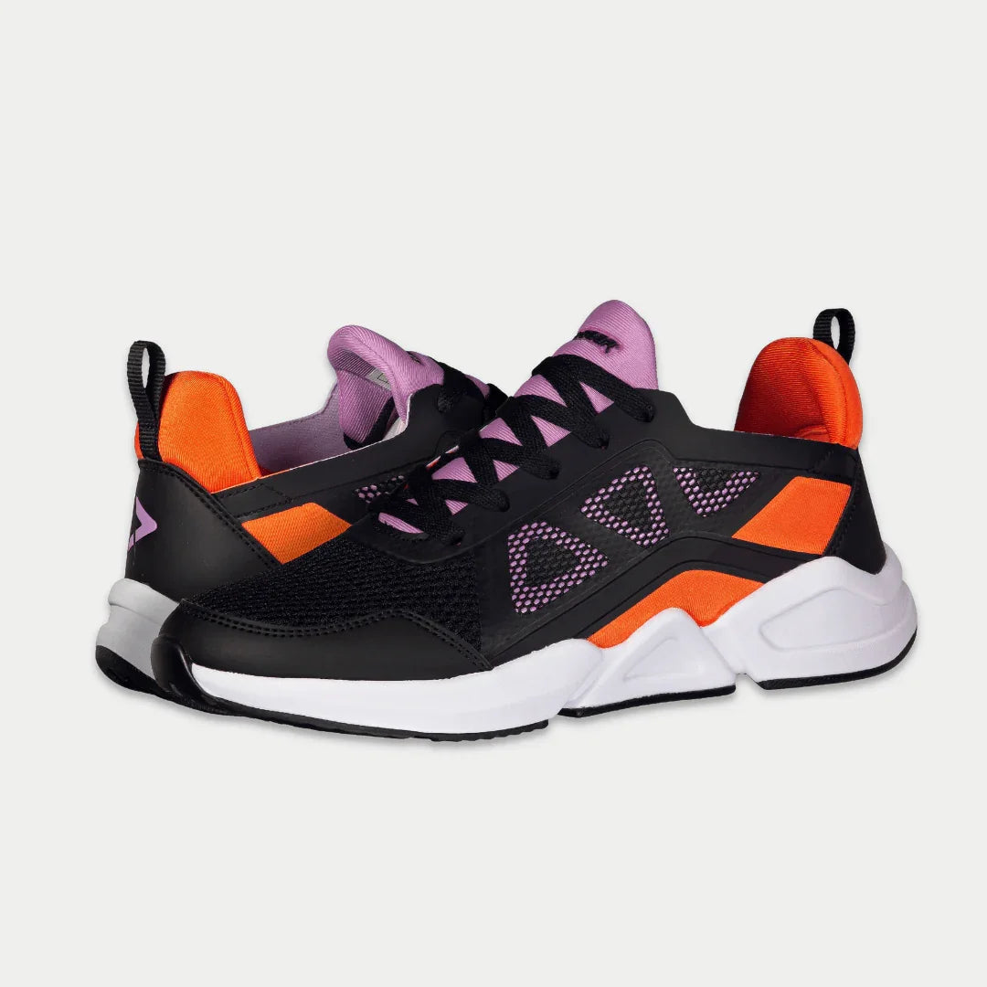 Women’s Tarzana Lowtop Sneakers in Black and Orange Geometric