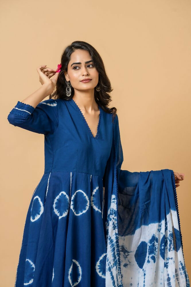 Blue Tie & Dye Cotton Suit Set for Women