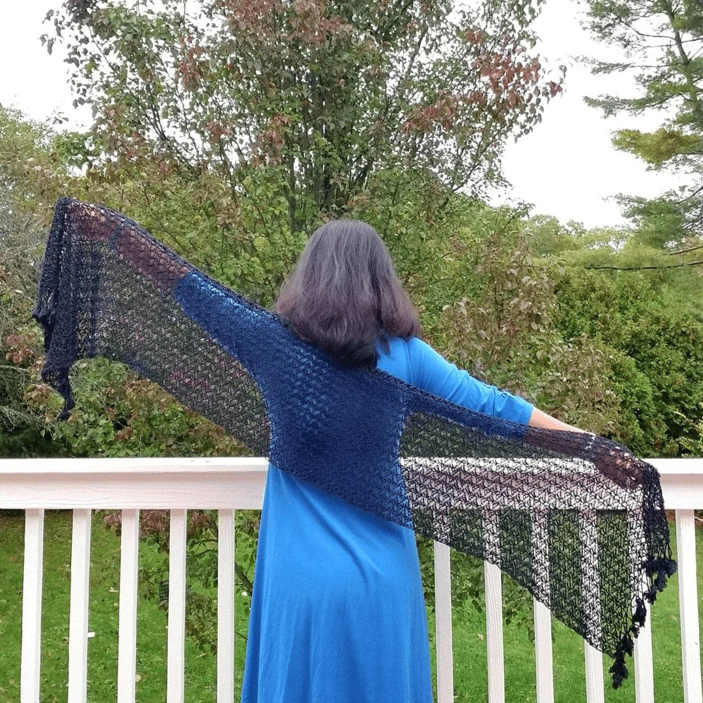Lacy Floret Shawl Crochet Pattern in Navy Blue