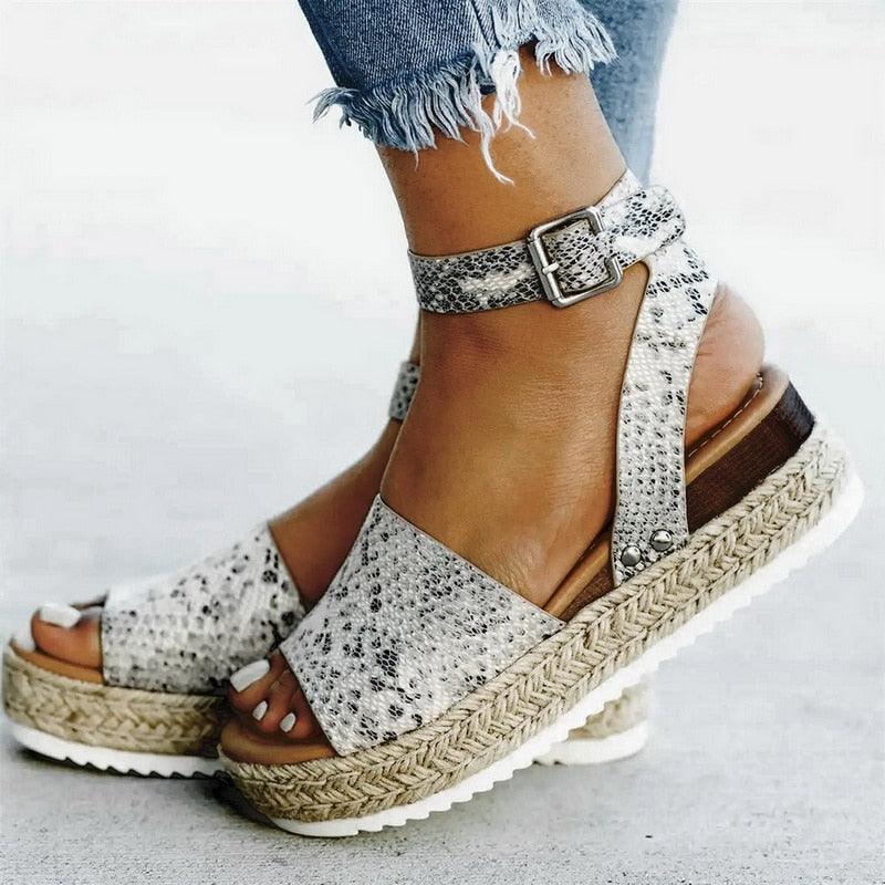 Women's Leopard Print Platform Sandals High Heel Summer Slides