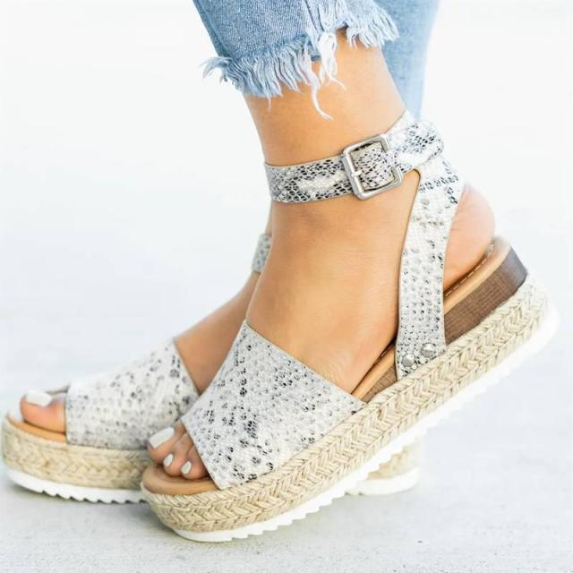 Women's Leopard Print Platform Sandals High Heel Summer Slides