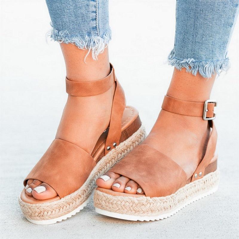Women's Leopard Print Platform Sandals High Heel Summer Slides
