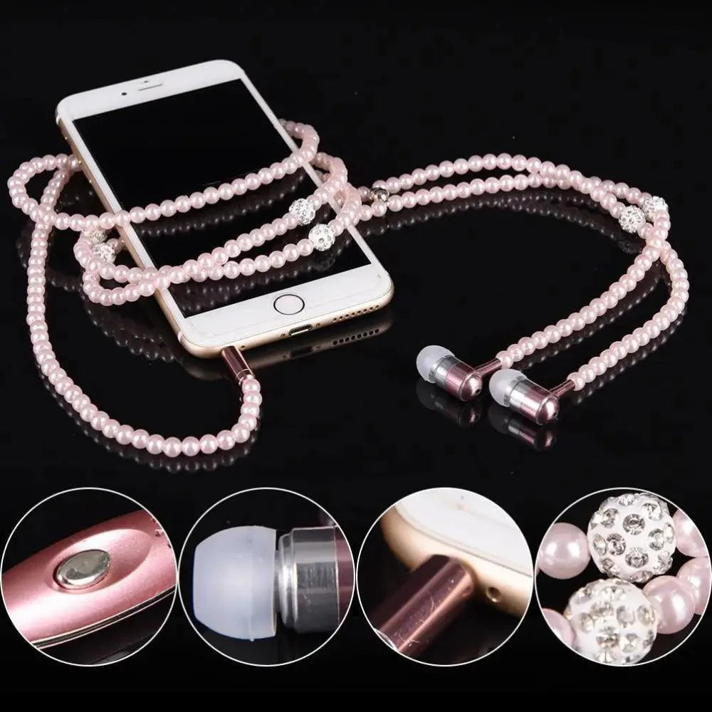 Luxury Pearl Stereo Earphone Necklace with Mic for Everyday Wear
