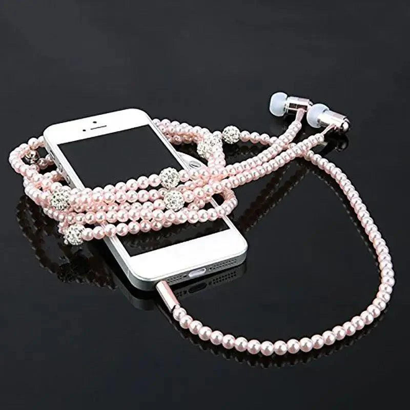 Luxury Pearl Stereo Earphone Necklace with Mic for Everyday Wear