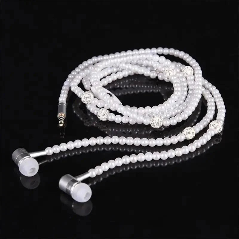 Luxury Pearl Stereo Earphone Necklace with Mic for Everyday Wear