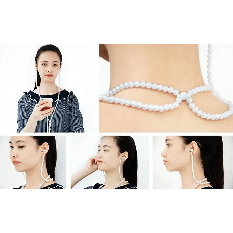 Luxury Pearl Stereo Earphone Necklace with Mic for Everyday Wear