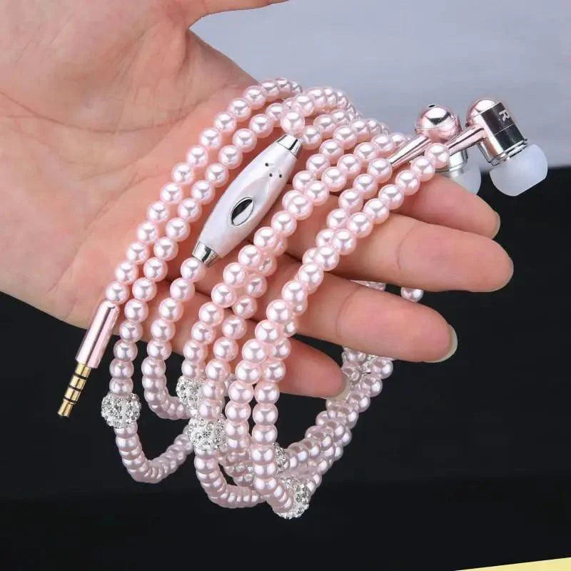 Luxury Pearl Stereo Earphone Necklace with Mic for Everyday Wear
