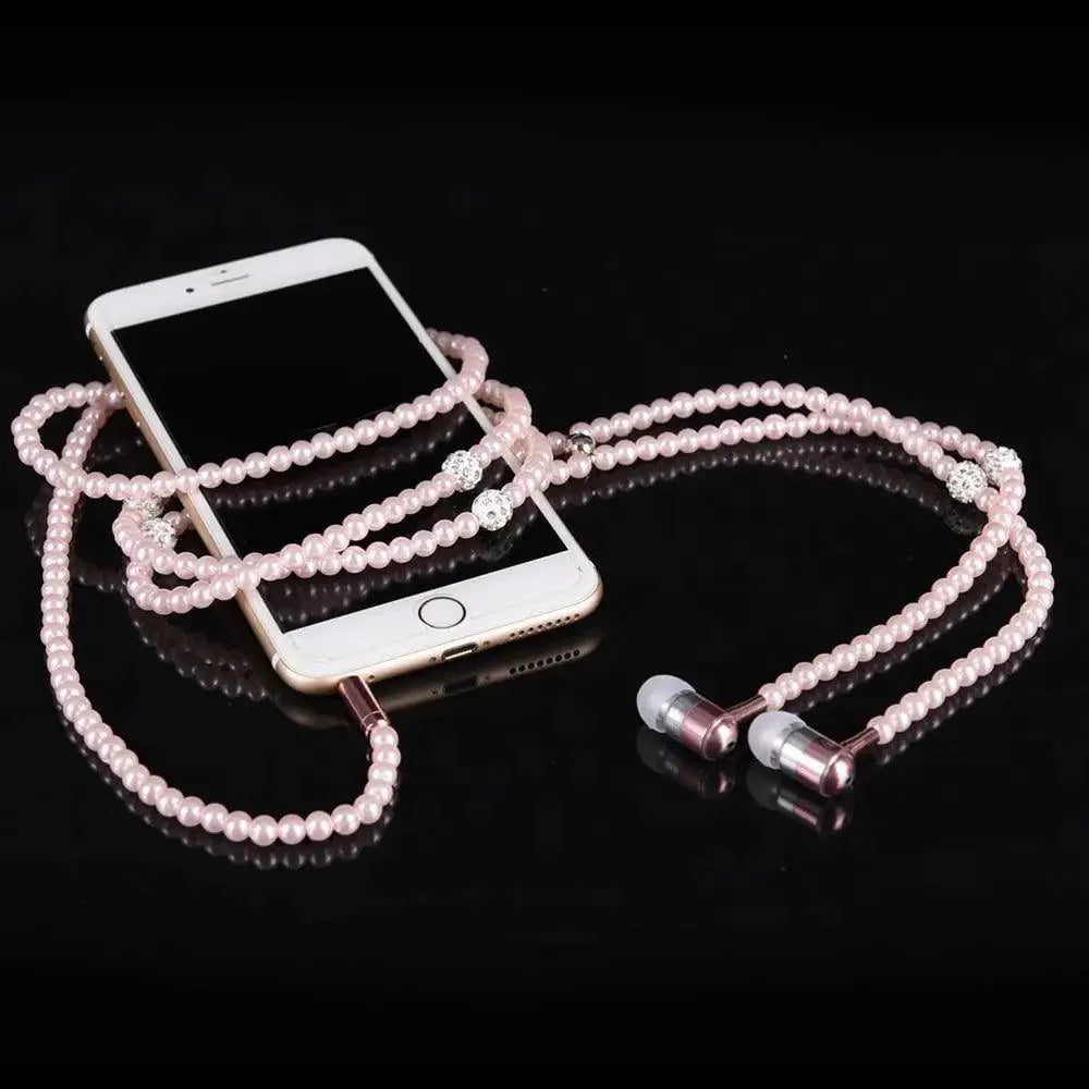 Luxury Pearl Stereo Earphone Necklace with Mic for Everyday Wear