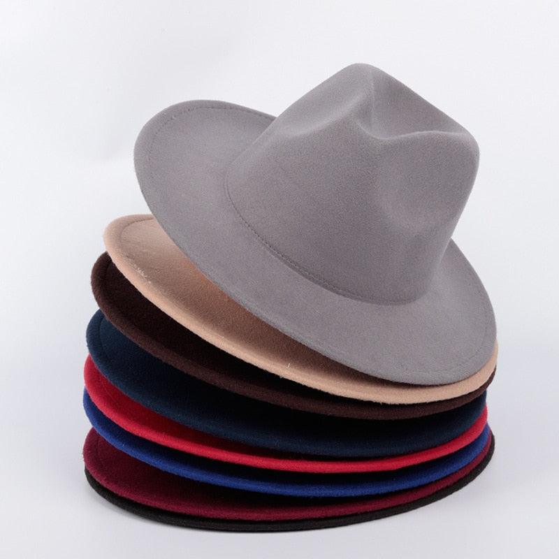 Unisex classic wide brim fedora hat available in multiple colors for all-season wear.