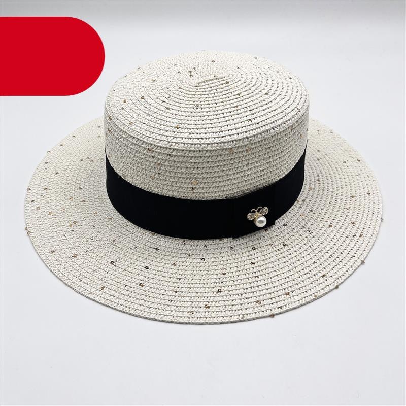 Classic Straw Boater Hat – Retro Flat Top Summer Beach Cap