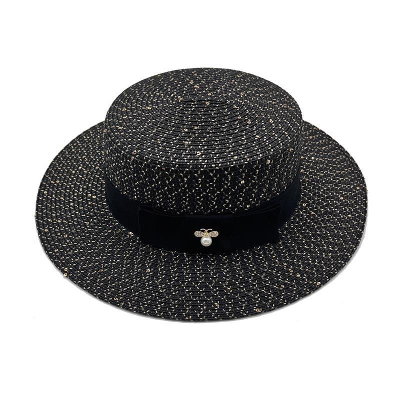 Classic Straw Boater Hat – Retro Flat Top Summer Beach Cap