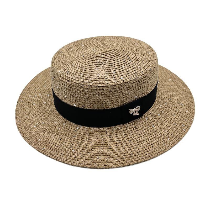 Classic Straw Boater Hat – Retro Flat Top Summer Beach Cap