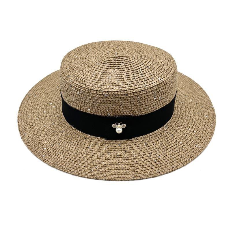Classic Straw Boater Hat – Retro Flat Top Summer Beach Cap