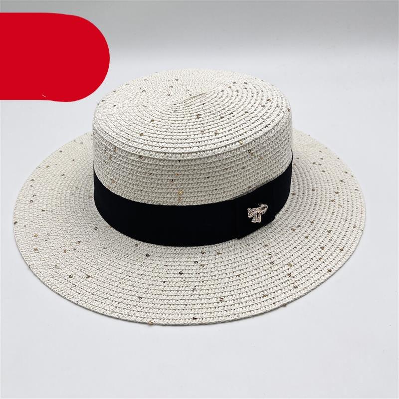Classic Straw Boater Hat – Retro Flat Top Summer Beach Cap