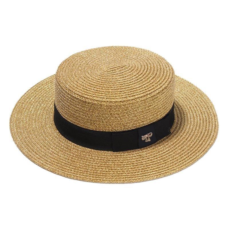 Classic Straw Boater Hat – Retro Flat Top Summer Beach Cap