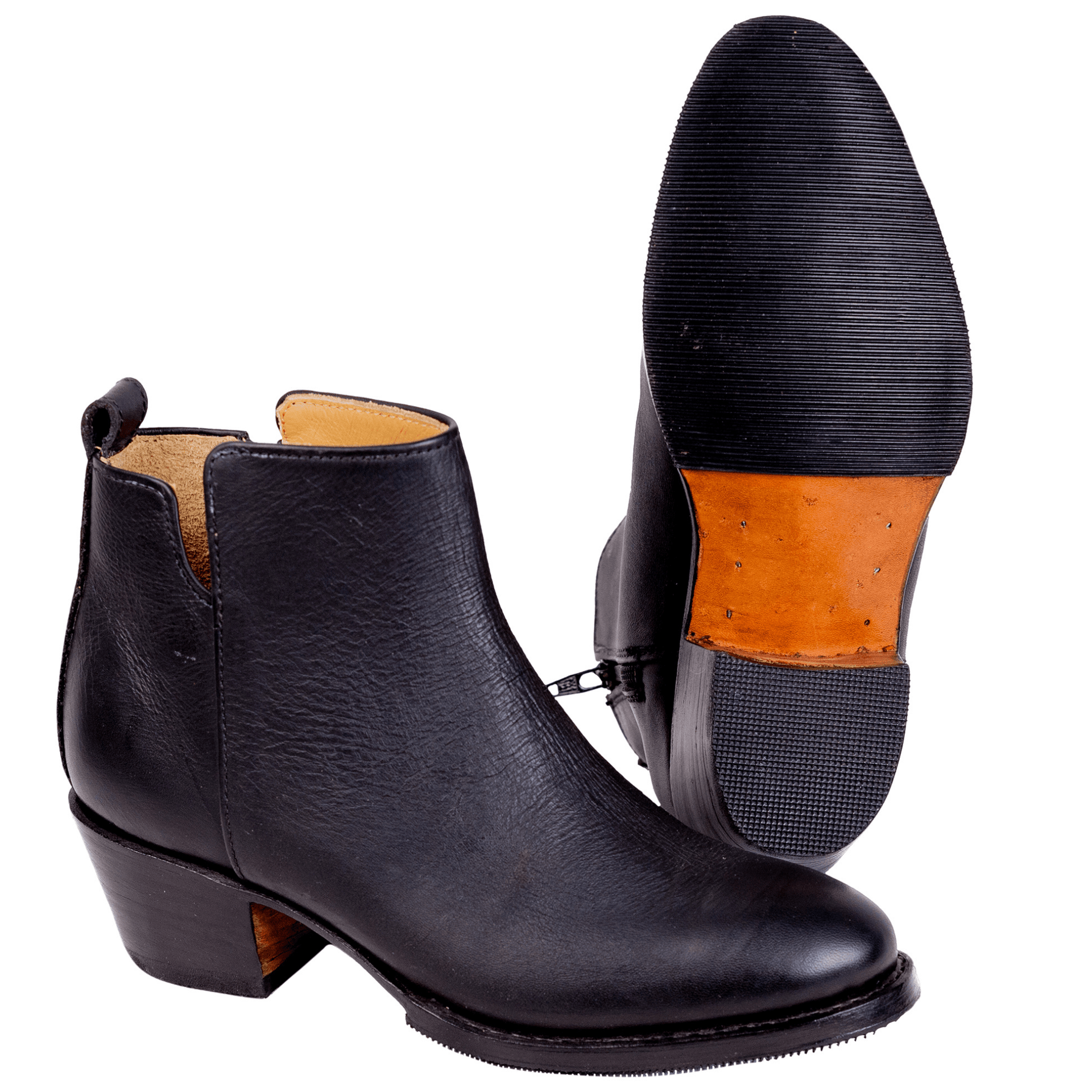 Womens Black Leather Ankle Boots - Handmade Classic Low Cut Style