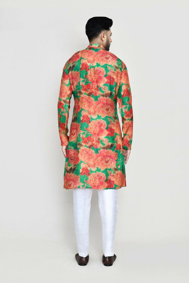 Green Modal Silk Kurta Set with Straight Fit Pant