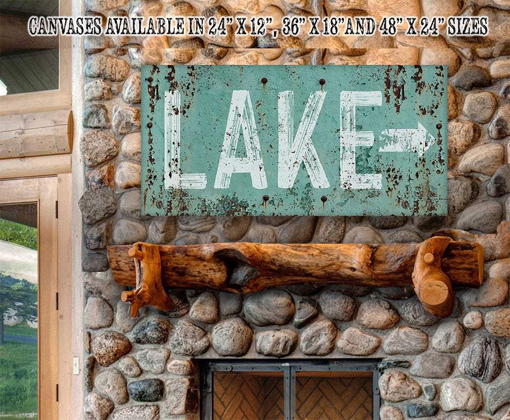 Lake Directional Sign Canvas Wall Art Teal White Wall Decor