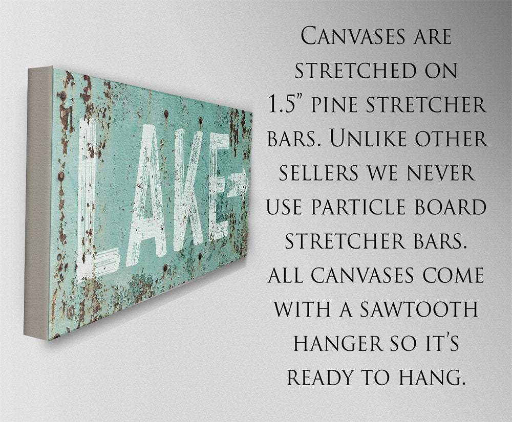 Lake Directional Sign Canvas Wall Art Teal White Wall Decor