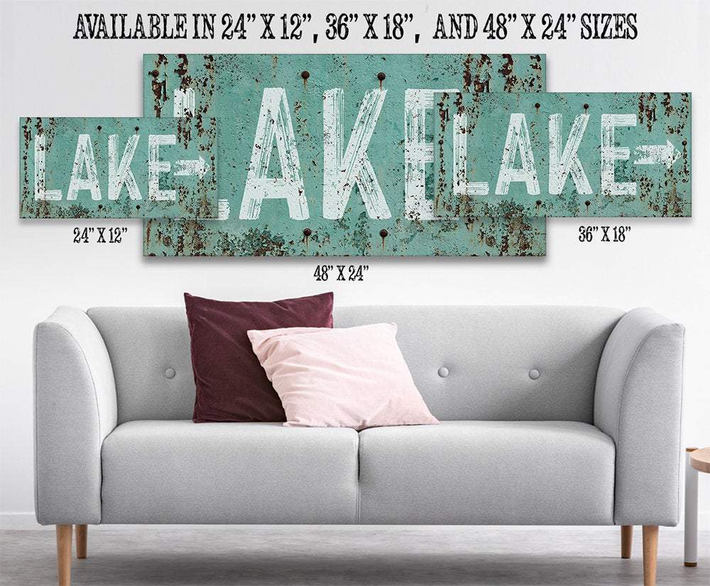 Lake Directional Sign Canvas Wall Art Teal White Wall Decor