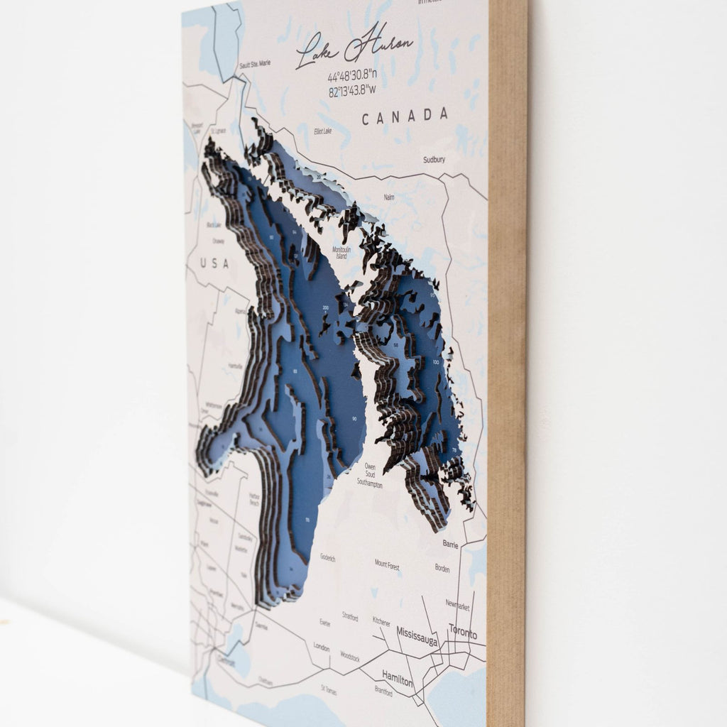 Lake Huron Wood Wall Art Coastal Nautical Map Decor