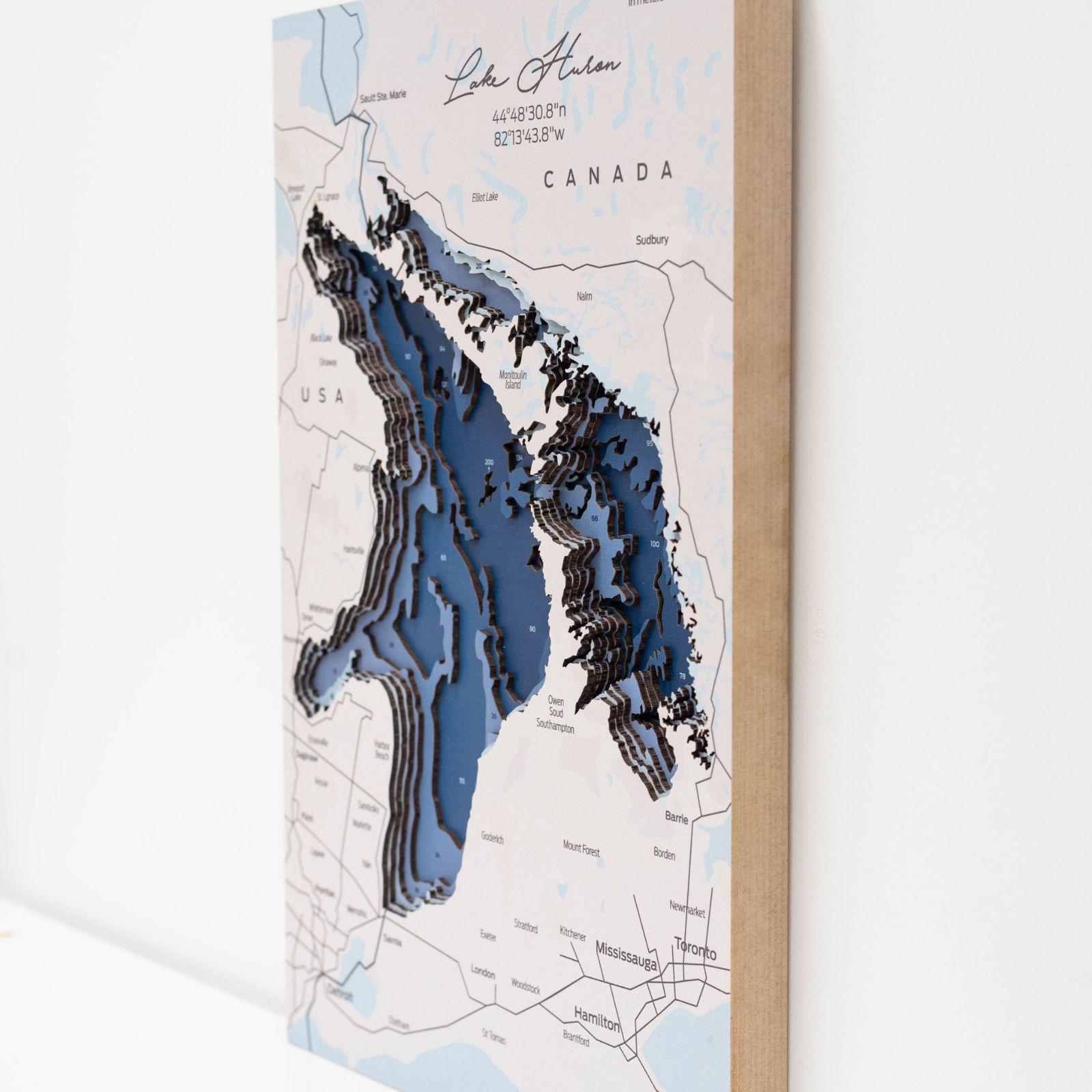 Lake Huron Wood Wall Art Coastal Nautical Map Decor