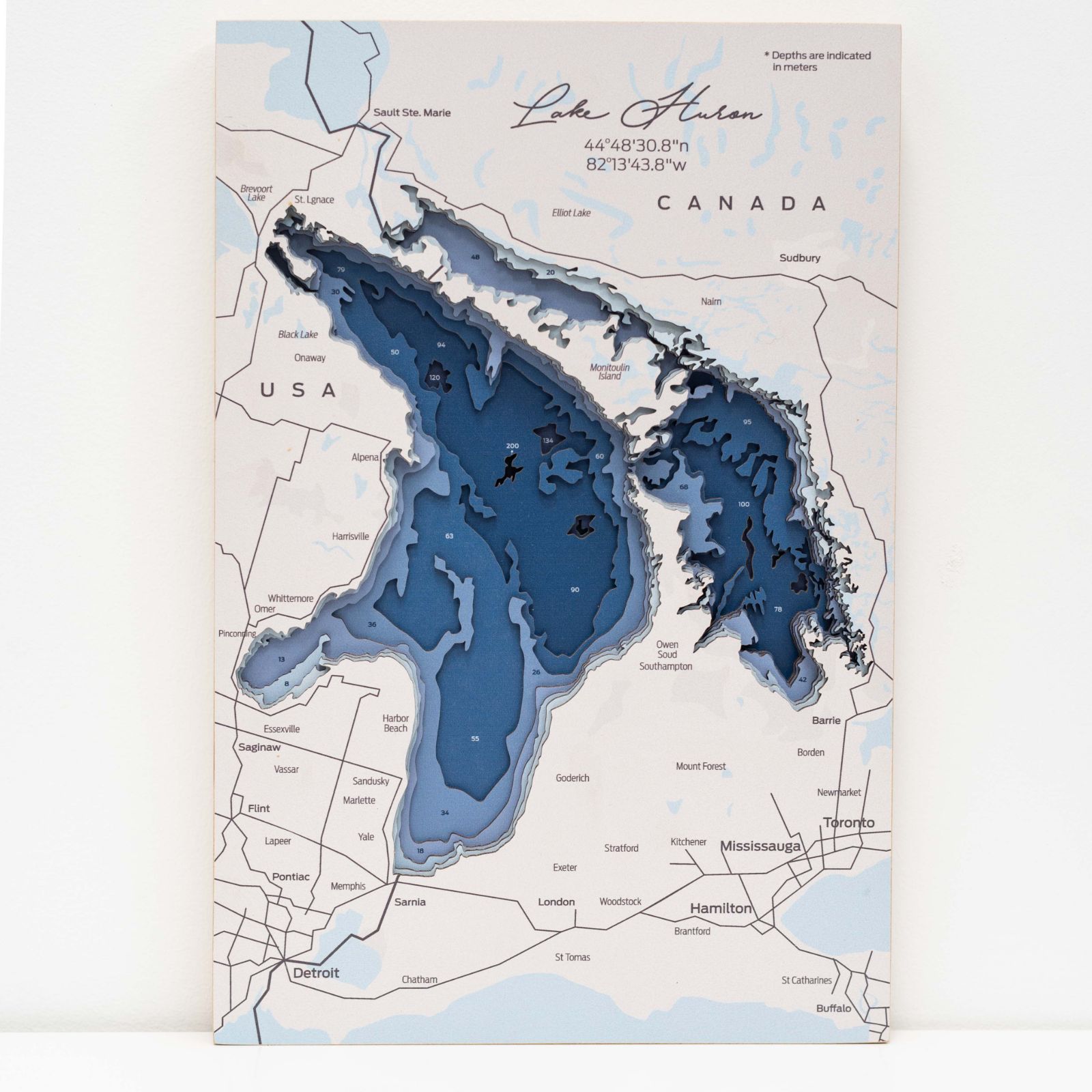 Lake Huron Wood Wall Art Coastal Nautical Map Decor