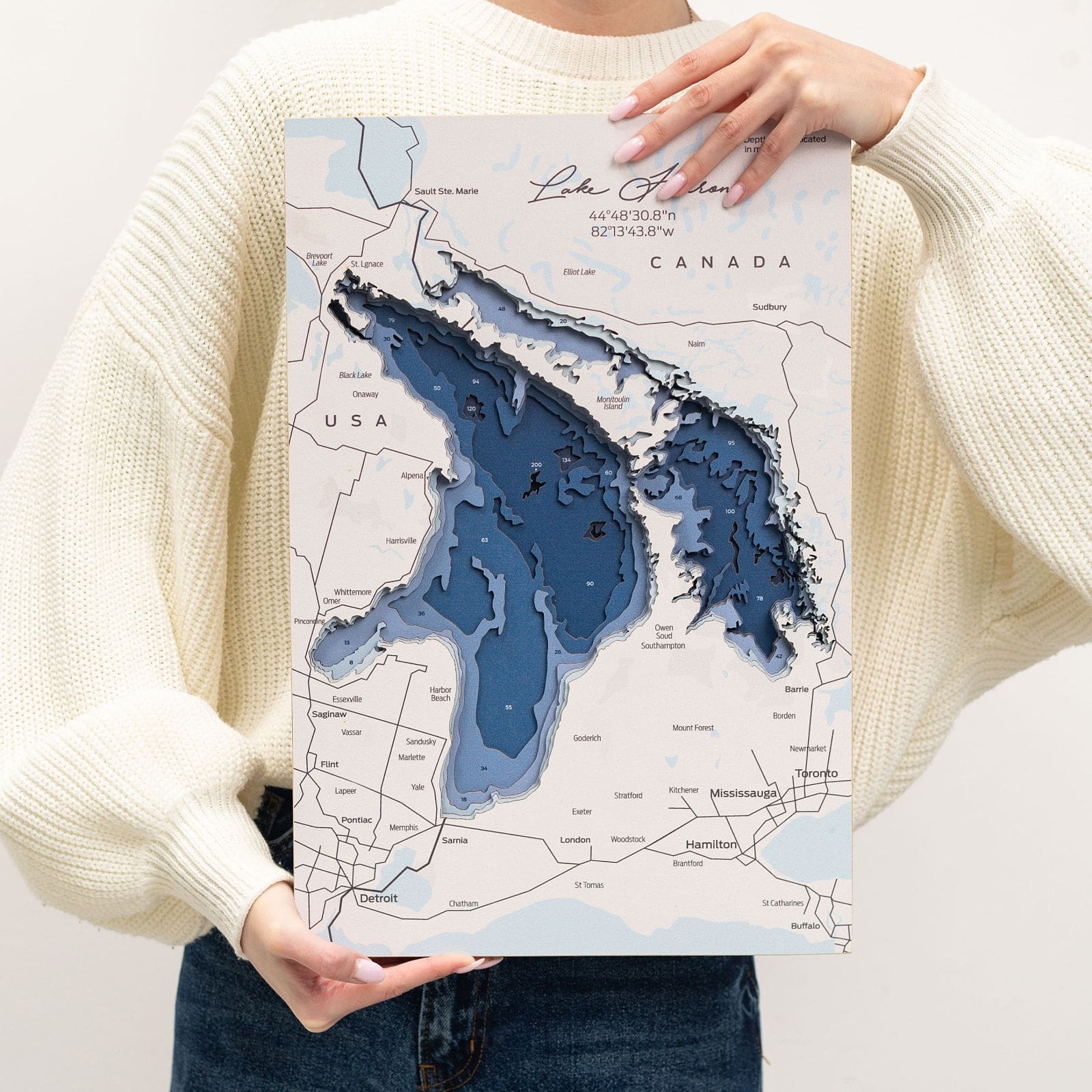 Lake Huron Wood Wall Art Coastal Nautical Map Decor