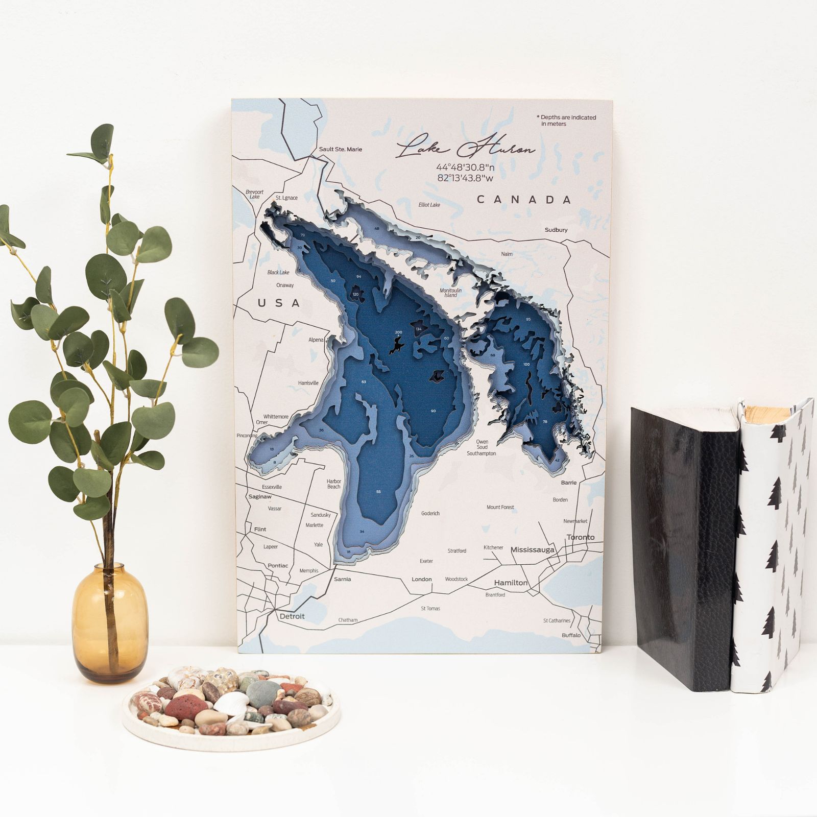 Lake Huron Wood Wall Art Coastal Nautical Map Decor