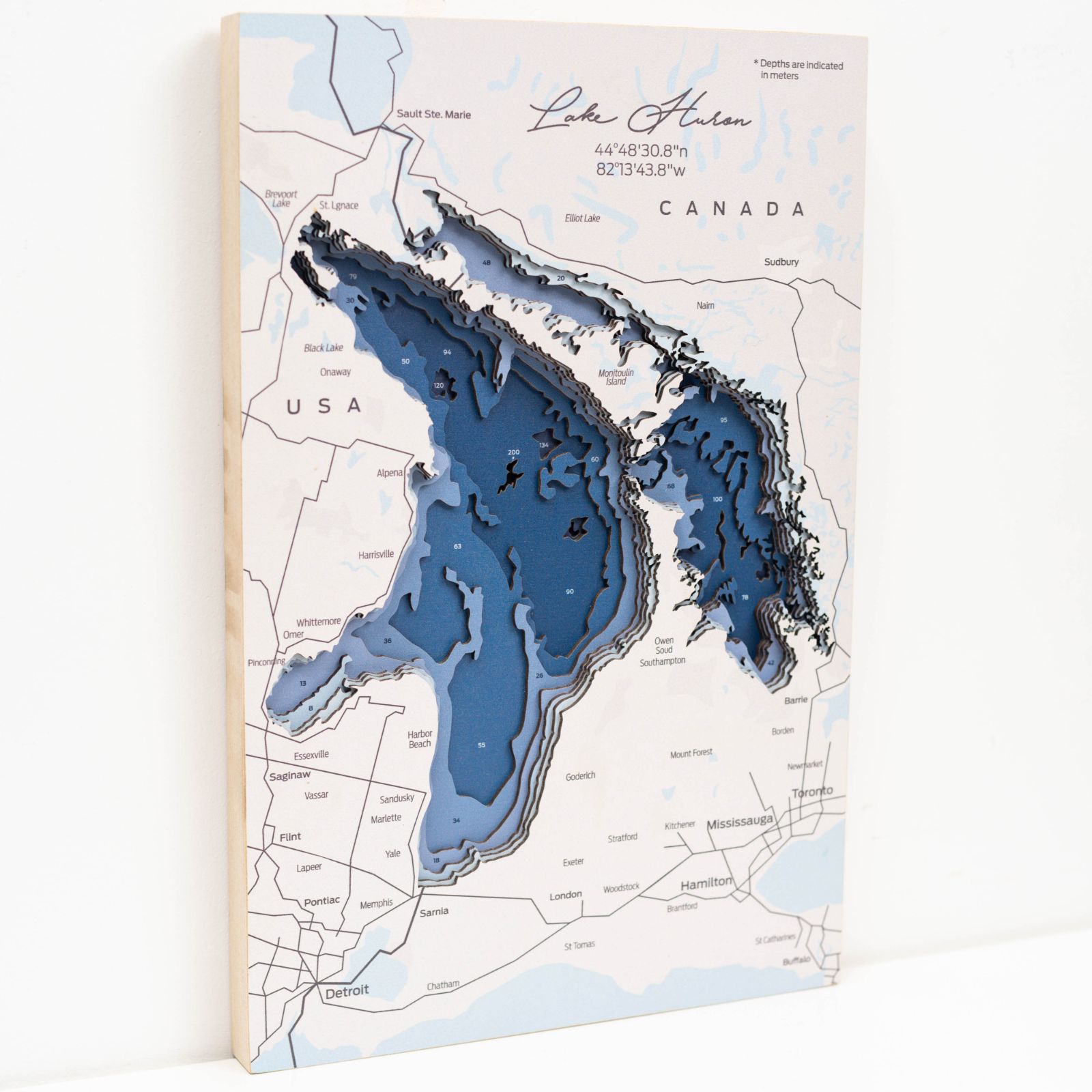 Lake Huron Wood Wall Art Coastal Nautical Map Decor