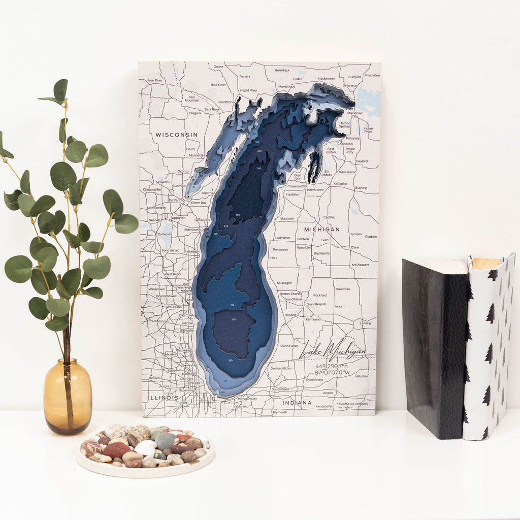 Lake Michigan Wooden Map Rustic Wall Art Geography Decor