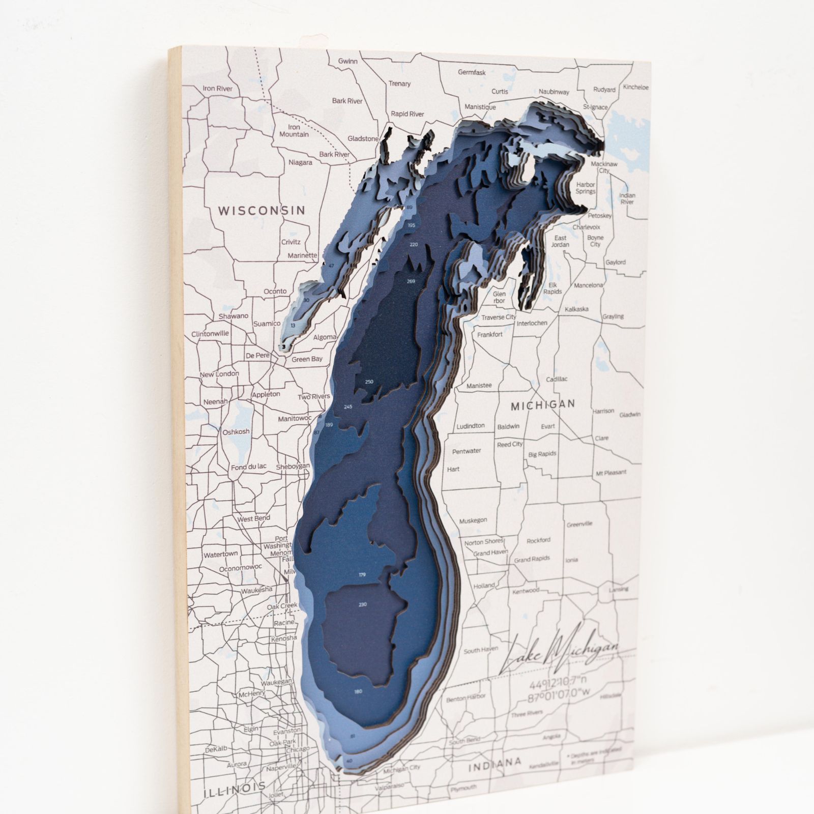 Lake Michigan Wooden Map Rustic Wall Art Geography Decor