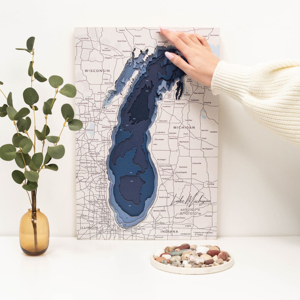 Lake Michigan Wooden Map Rustic Wall Art Geography Decor