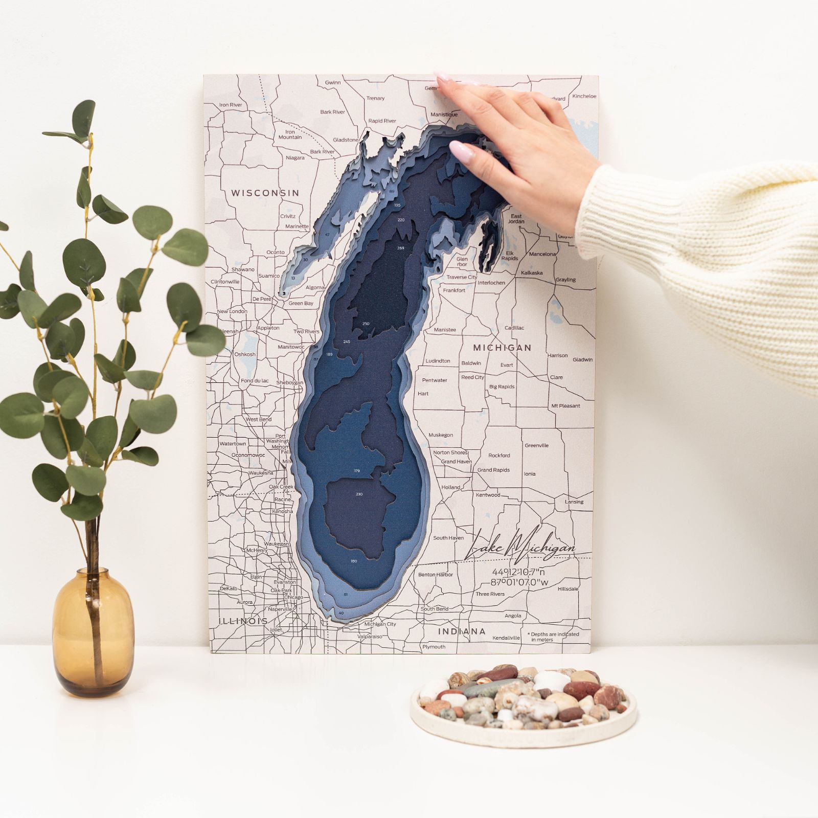Lake Michigan Wooden Map Rustic Wall Art Geography Decor