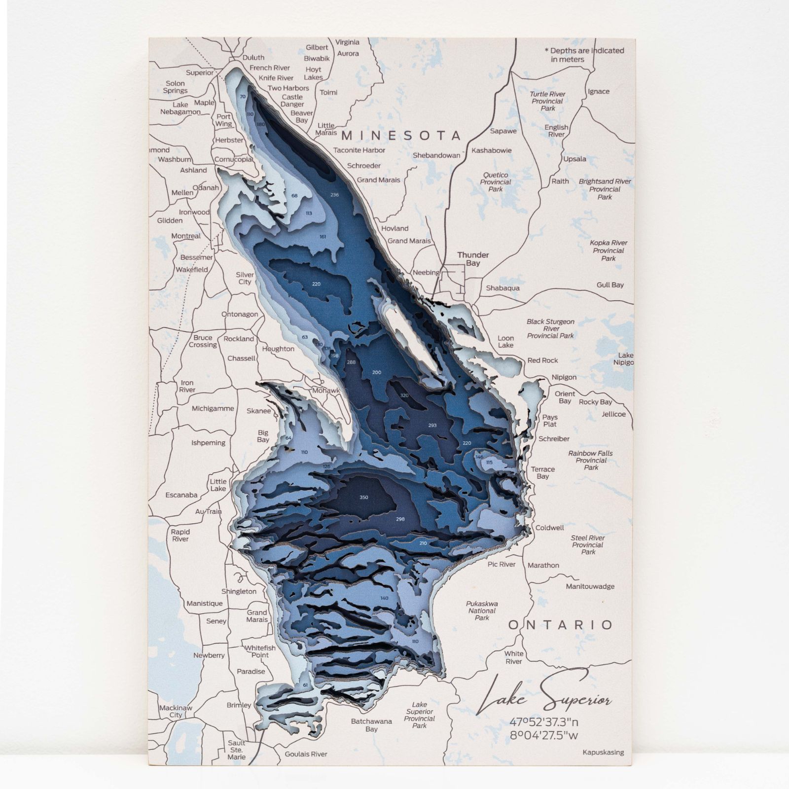 Lake Superior Wooden Wall Art – Coastal Nautical Bathymetric Map