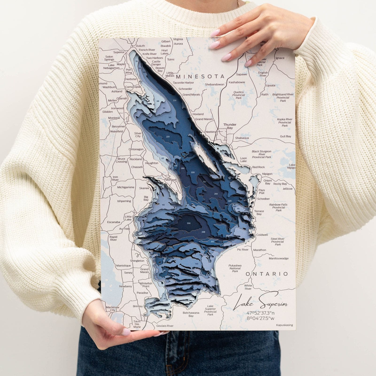 Lake Superior Wooden Wall Art – Coastal Nautical Bathymetric Map