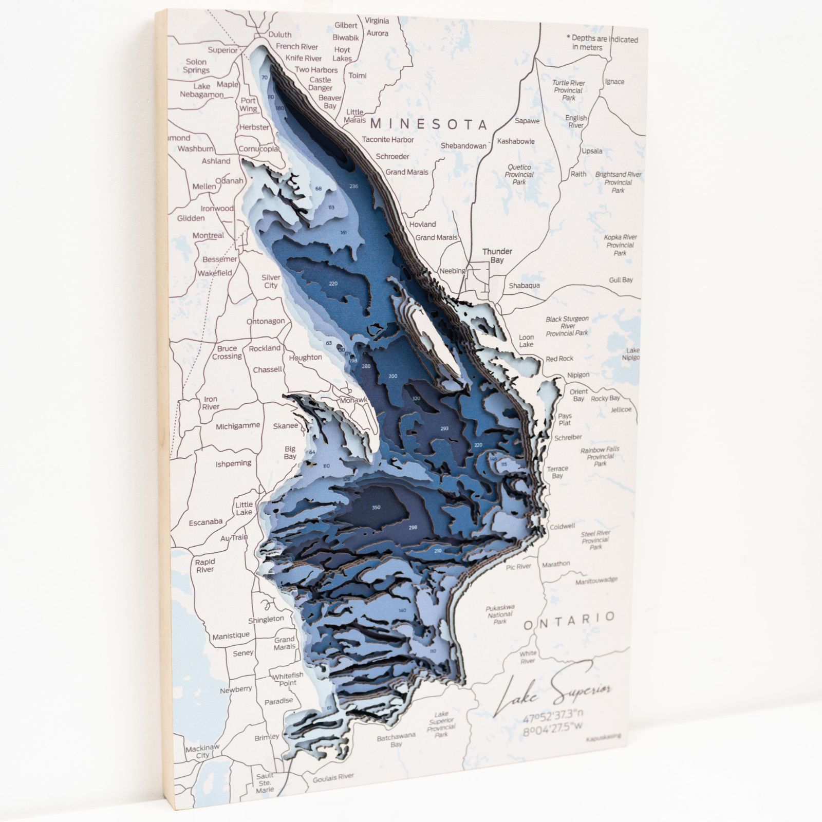 Lake Superior Wooden Wall Art – Coastal Nautical Bathymetric Map