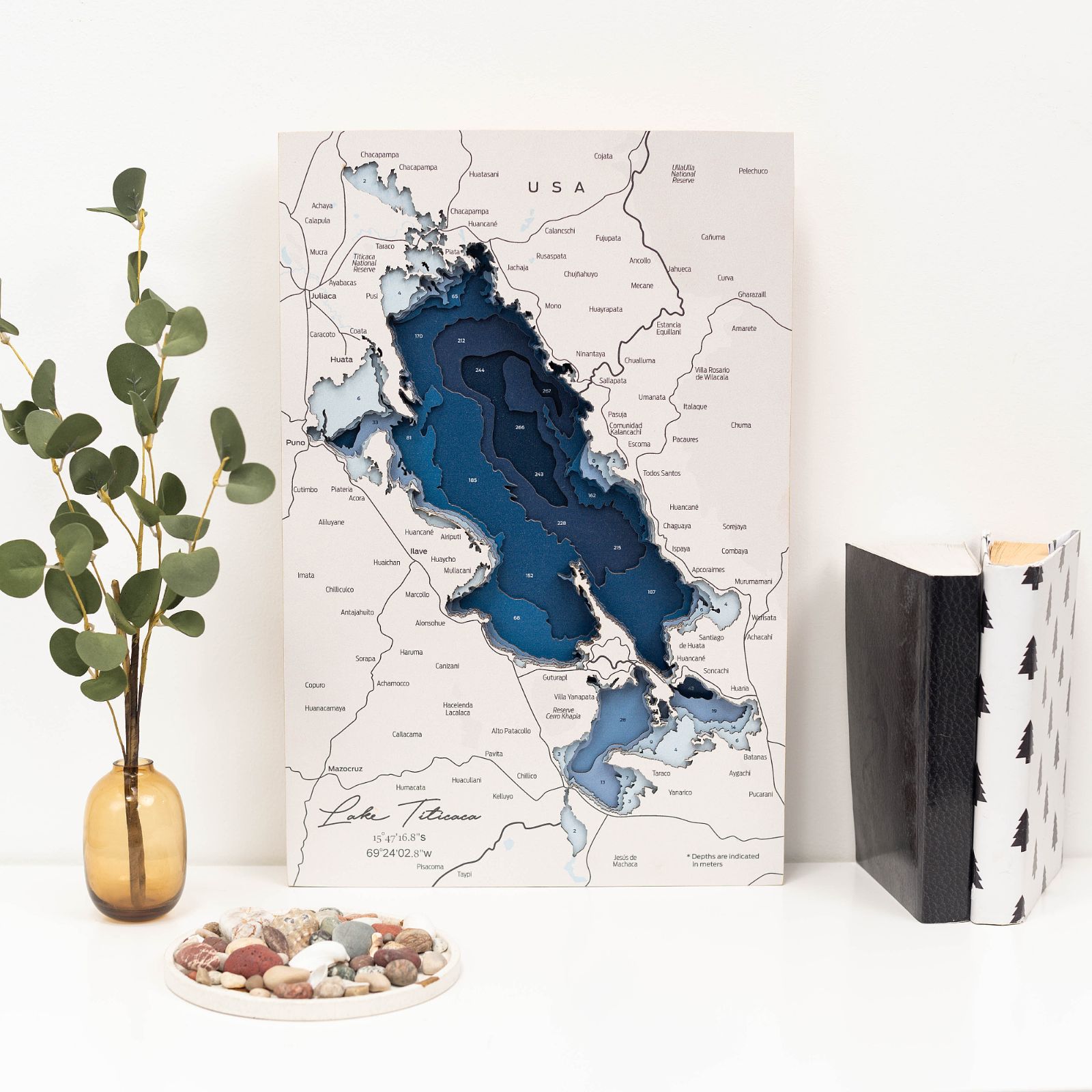 Lake Titicaca Wood Wall Art Modern Nautical Map Decor