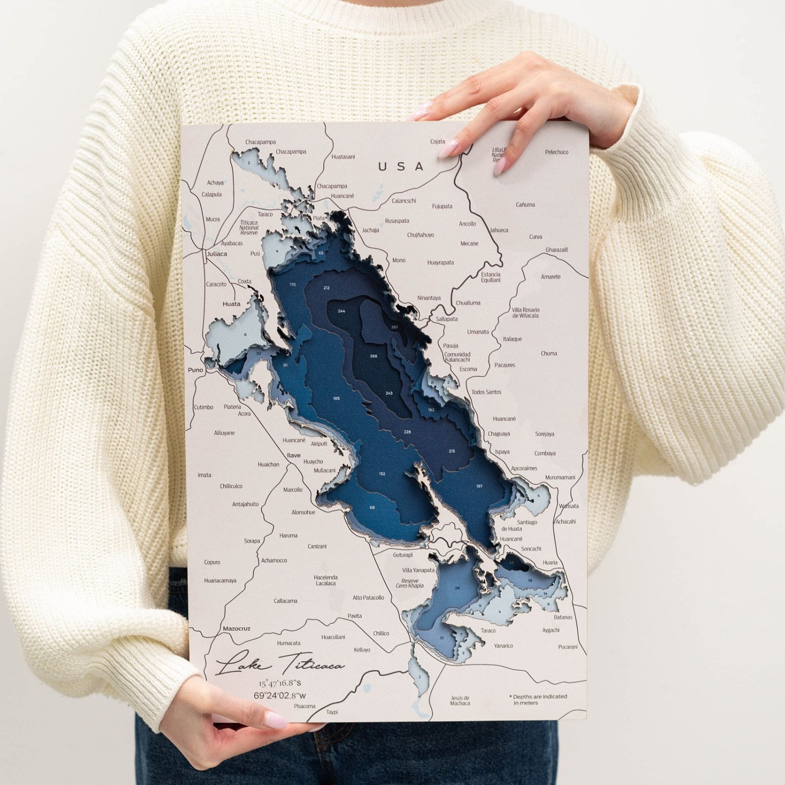 Lake Titicaca Wood Wall Art Modern Nautical Map Decor
