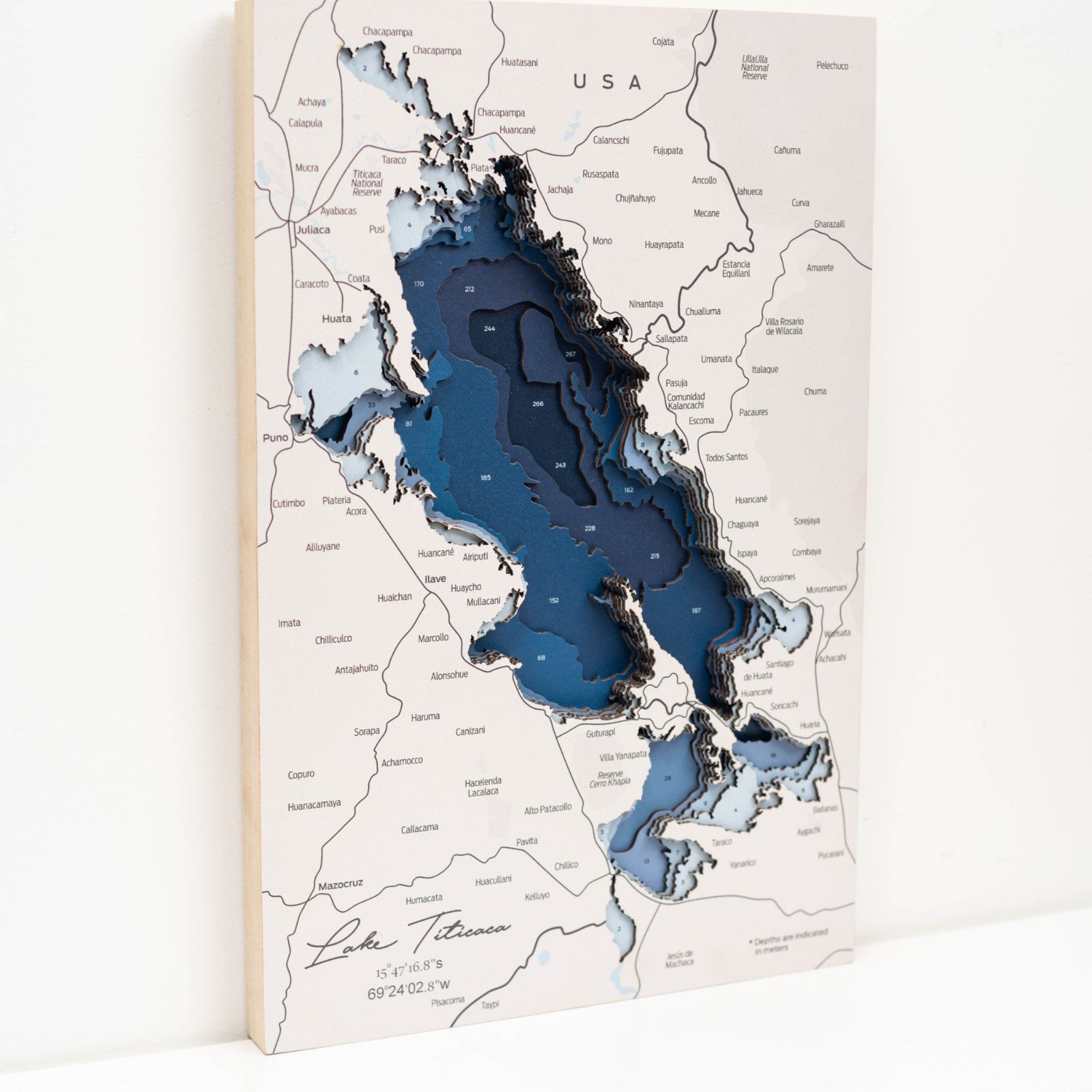 Lake Titicaca Wood Wall Art Modern Nautical Map Decor