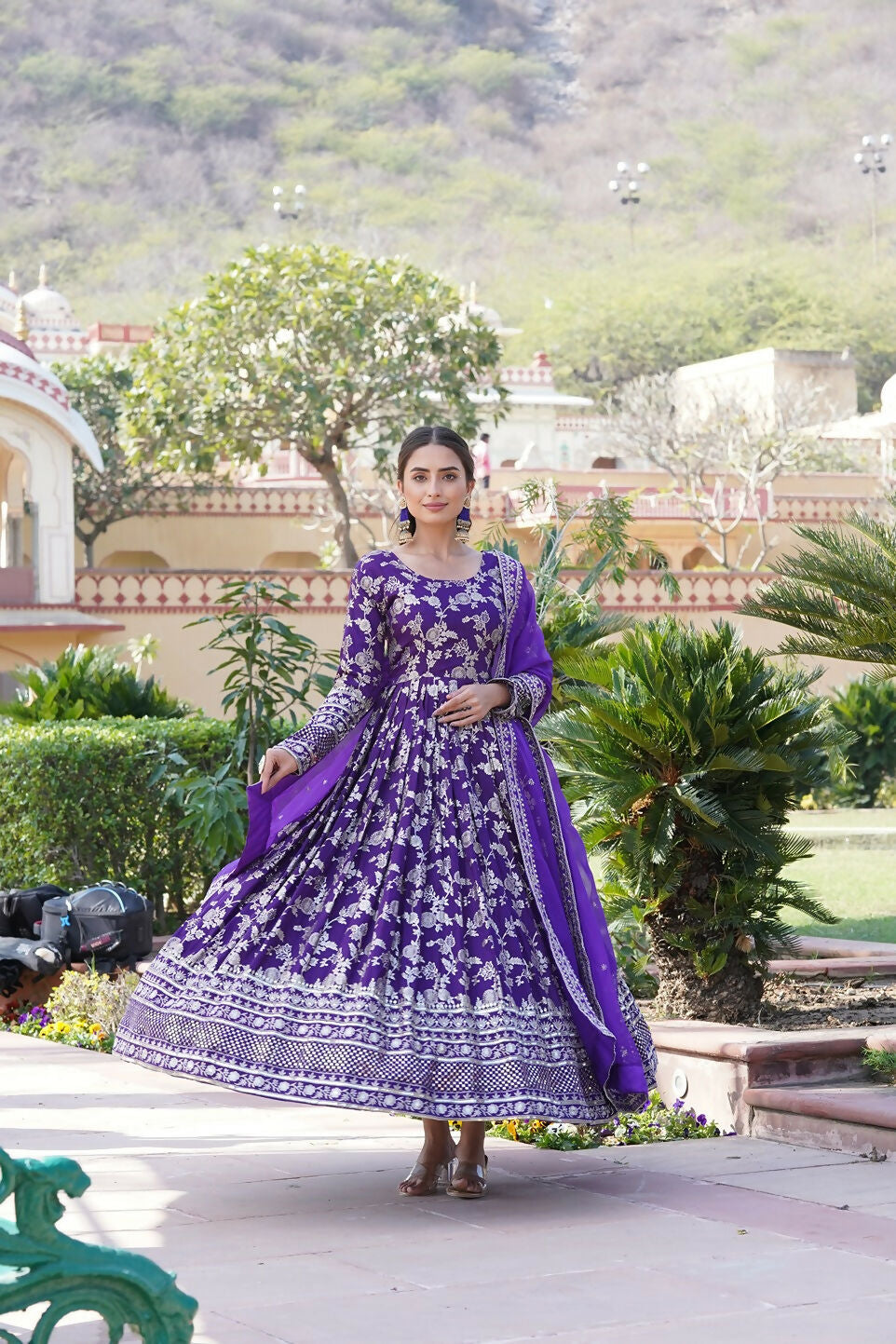 Joban Fashion Purple Viscose Jacquard Sequence Embroidery Work Kurta Set