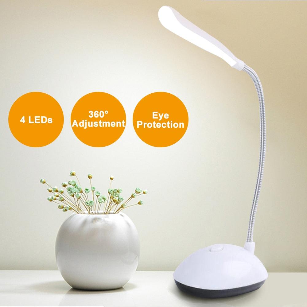 White minimalist LED desk lamp with adjustable neck.