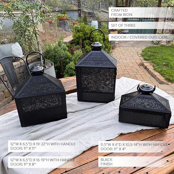 Perforated Iron Metal Lanterns, Set of Three