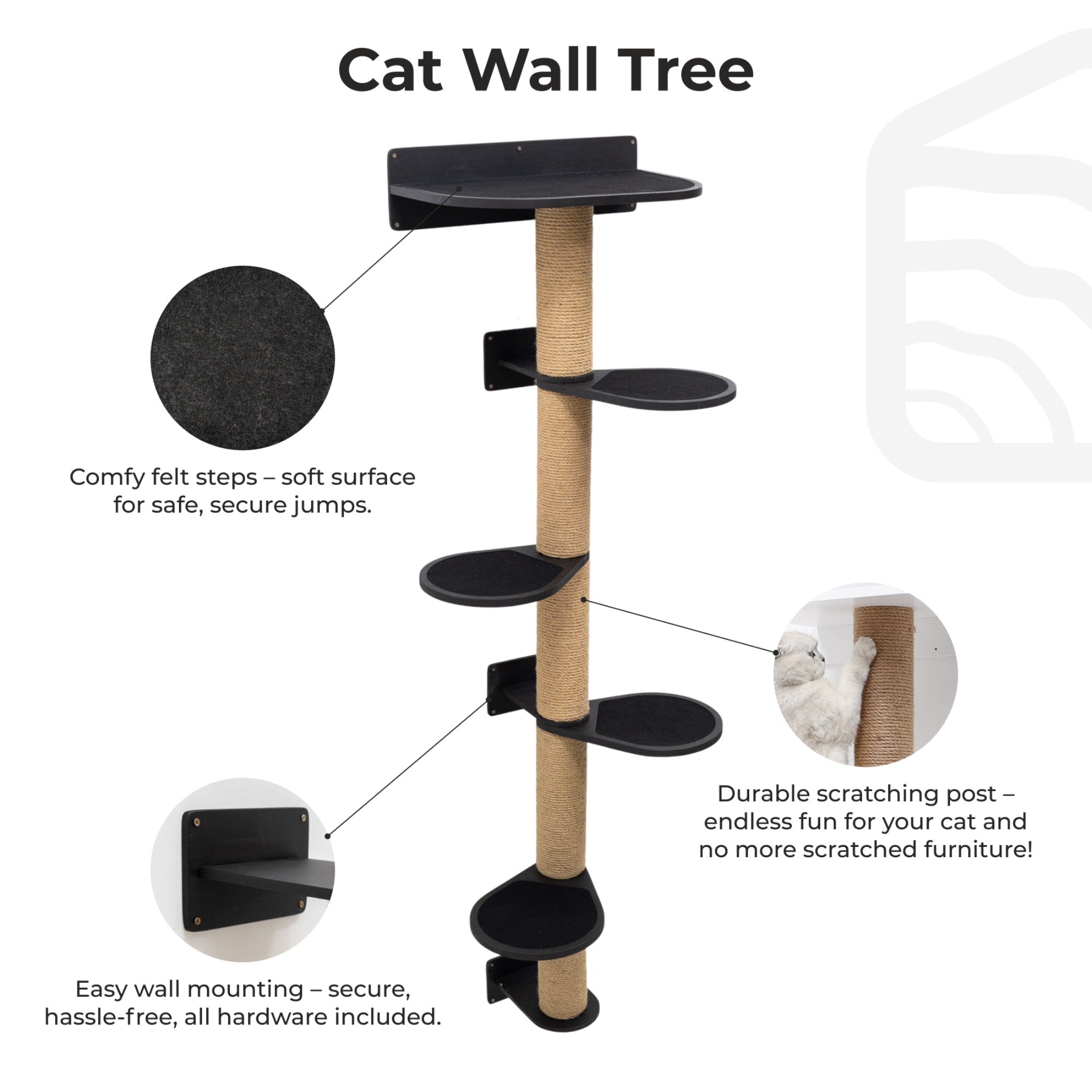 Large Black Cat Tree Multi-Level Climbing Tower with Sisal Scratchers