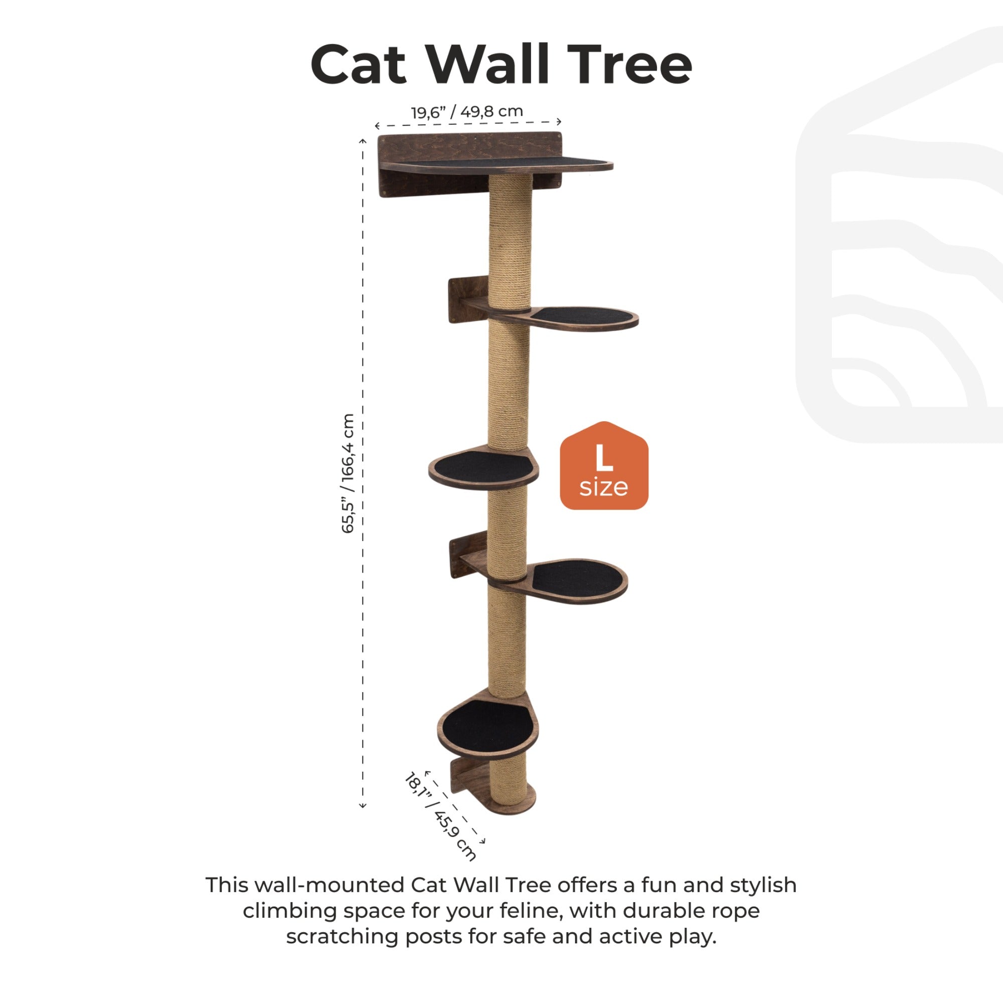 Large Cat Tree in Dark Walnut – Modern Minimalist Wall-Mounted Cat Tower